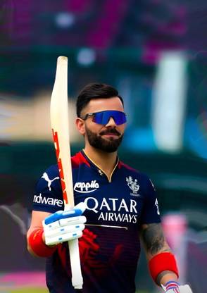 Dumdic 30 cm Virat Kohli With MRF Bat In RCB A4 Strong Self Adhesive Sticker