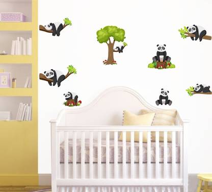 rawpockets 100 cm Panda Pose And Activities Self Adhesive Sticker