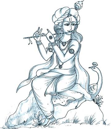 Design Decor 60 cm Design Décor Krishna With Playing Flute Wall Sticker Self Adhesive Sticker