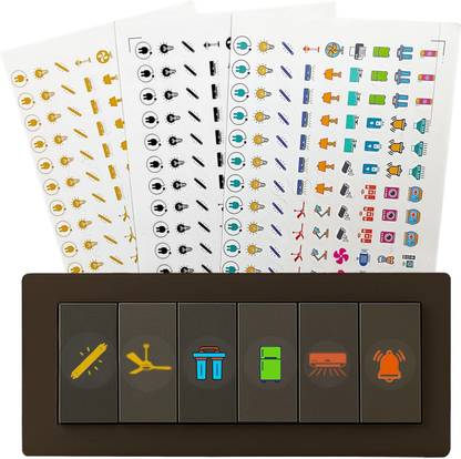TILKOR 0.5 inch Gold & Colourful Labels Switch Board Button Stickers for Home,30+ Icon Self Adhesive Sticker