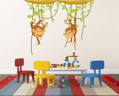 Flipkart SmartBuy 80 cm Monkeys Hanging In Tree|Decoration Forr Home|Removeble Self Adhesive Sticker