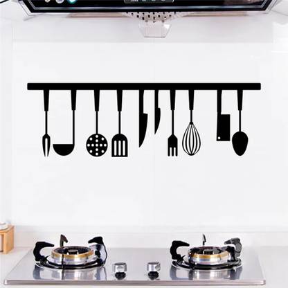SnappyVinyl 57 cm 3D Effect Spoon Fork Spatula Self Adhesive Sticker