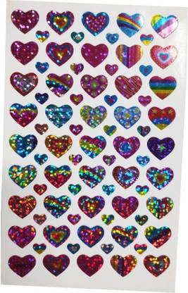 FUNCART 20.32 cm Small Multicolor Shiny Heart Design Paper Sticker (10pcs/Pack) Self Adhesive Sticker