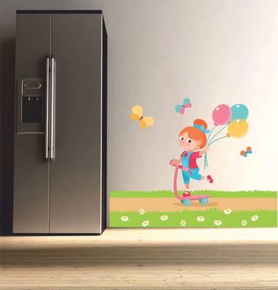 Epithet Studio 65 cm Cute Little Girl on scooter BalloonsWall Sticker ASD Self Adhesive Sticker