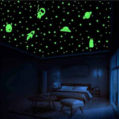 DreamKraft 25 cm Galactic Adventure Glow in the Dark Radium Sticker Set-Featuring Stars Self Adhesive Sticker