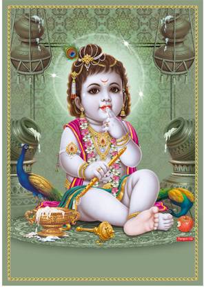 god & god's 25.4 cm Little Krishna Ji Crystal Self Adhesive Sticker