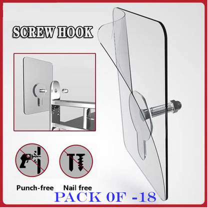 WALLVEAR 6 cm Adhesive Nails Hooks for Wall Without Drilling G-pack of -18 Self Adhesive Sticker