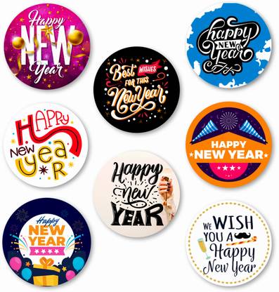 FlyBuy Hub 3.81 cm Happy new year celebration Sticker for New Year gift & Wishing set Of 100Sticker Self Adhesive Sticker