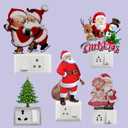 Archi Graphics Studio 30 cm Decorative Colorful Santa Claus And Christmas Wall Switch Penal/board Sticker (pvc vinyl) Reusable Sticker