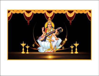 JUSDECOR 91 cm Maa saraswati Beautiful photo Unframe|Vasant Panchami Poster size 91x54 cm Self Adhesive Sticker