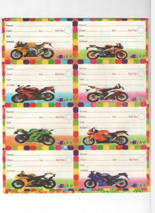 Super Easy 7.2 cm Racing Bike Mixed Design Name Slip Note Books Stickers School Labels for Kids Self Adhesive Sticker