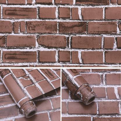 NuWallpaper 500 cm 3D Red Brick wallpaper for wall,sticker for home, Wall Sticker Wall, Brick Style Self Adhesive Sticker