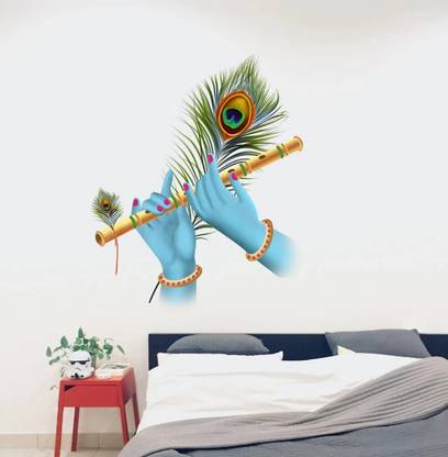 VCREATE DECOR 58 cm Krishna Hands Wall Sticker & Decal Size -( 58 cm x 48 cm ) Self Adhesive Sticker