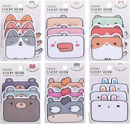 BeFunky 6.4 inch Cute Cartoon Shape Sticky Notes, Markers Flags Self-Stick Memo Pads 270 Sheets Reusable Sticker