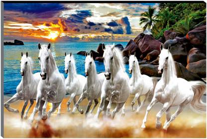 saf 45.72 cm 7 Running horses Vastu UV textured self adeshive modern art MDF painting sticker Self Adhesive Sticker