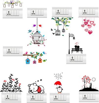 rawpockets 1 cm Love Theme Switch Board Combo Self Adhesive Sticker