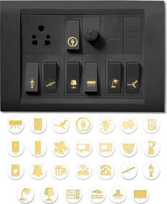 DGSL 1.5 inch Aesthetic Transparent Golden Design Switch Icon Stickers For Switch Board Self Adhesive Sticker
