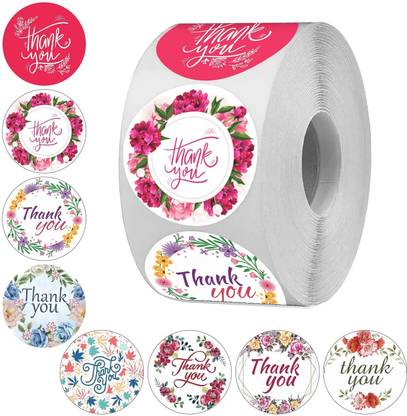 Dherik Tradworld 3.81 cm Thank You Stickers Roll 500 pcs, Round Label Stickers, 8 Designs Lables Stickers Self Adhesive Sticker