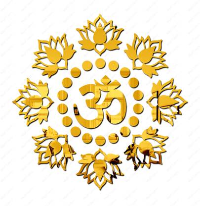 wall1ders 45 cm Om with 20 Dots 10 Lotus Golden - Acrylic Mirror Wall Sticker's Self Adhesive Sticker