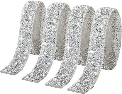 HASTHIP 100 cm 4 Rolls Self Adhesive Bling Rhinestone Strips Diamond Ribbon, Glitter Resin Self Adhesive Sticker