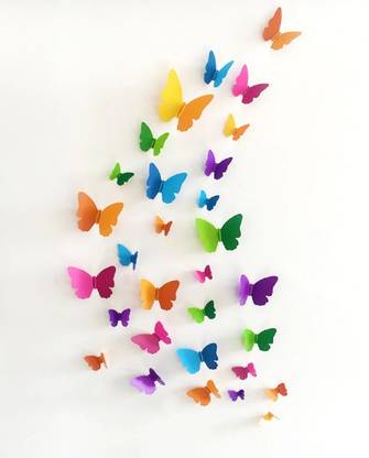 JAAMSO ROYALS 30 cm Multicolor 3D Colorful Decorative Butterfly Wall Decals Wall Sticker Self Adhesive Sticker