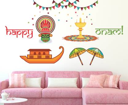 WALLDECORS 76.2 cm HAPPY ONAM WALL STICKER Self Adhesive Sticker