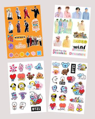 The K Fandom 21 cm BTS - BT21 Stickers ( Pack of 4 Sheets ) Total 69 Stickers Self Adhesive Sticker