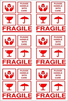 BlackDreams 10 cm Fragile-Handle with Care with Symbol Label/Sticker (200, 10cm x 10cm) Self Adhesive Sticker