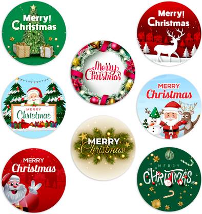 CLICKEDIN 5.08 cm Merry Christmas Stickers(Pack of 100)for Crafts, Gift Packaging, Wall Decoration Self Adhesive Sticker