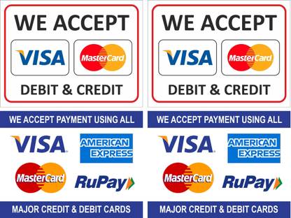ShubhFly 21 cm We Accept Credit and Debit Cards Sticker Sign 4 Pcs 8x6 Inch Waterproof Removable Sticker