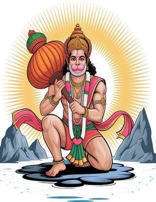 ShubhFly 47 cm Sarangpur Hanuman Kastbhanjan Dev Sticker Wall Poster for Home Decor Self Adhesive Sticker
