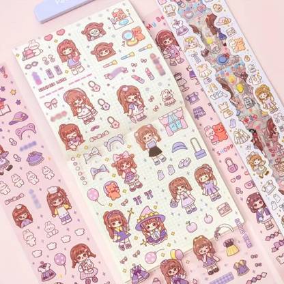 heet 40 cm Dreamy Pastel Adventures: 40 Sheets of Whimsical Cartoon Stickers for Crafts Reusable Sticker