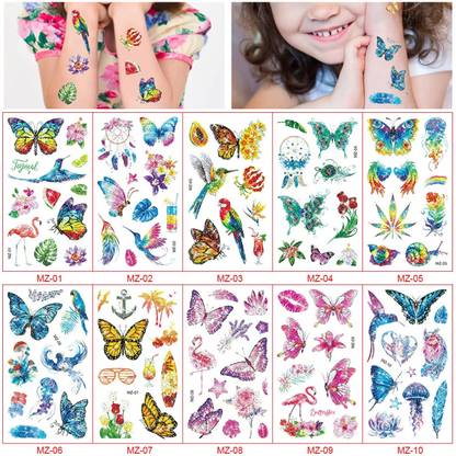 HASTHIP 10 Sheet Butterfly Dreamcatcher Theme Temporary Tattoo Stickers