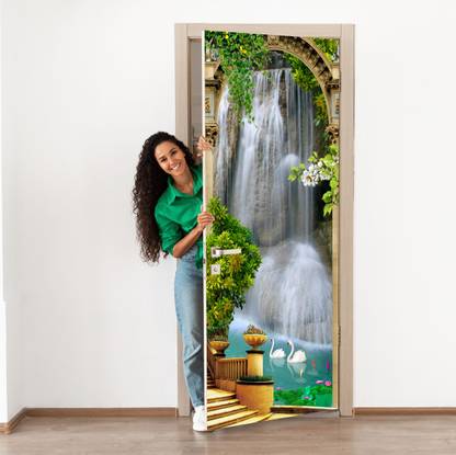 We Kreate 213 cm 3D Embossed Nature Door wallpaper Self Adhesive Sticker