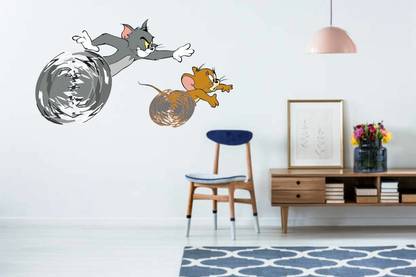 Varadvinayak 60 cm Tom & Jerry Cartoon Home & Wall Art Sticker (Size:-30cm X 60Cm) Self Adhesive Sticker