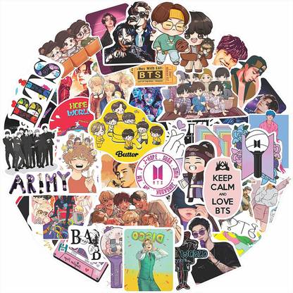 Uzoid 5.08 cm BTS 50 Stickers (Design 1) Cool Stickers Self Adhesive Sticker
