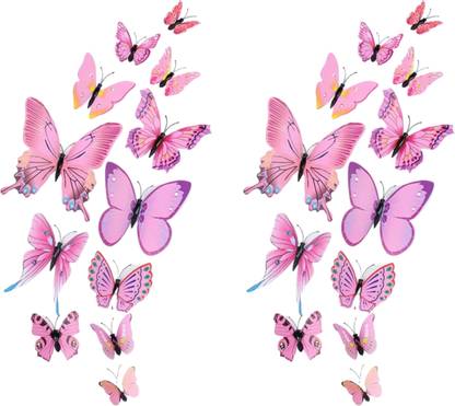 JAAMSO ROYALS 120 cm Light Pink 3D Magnet Butterefly Wall Sticker For Home D?cor (Set of 24) Self Adhesive Sticker