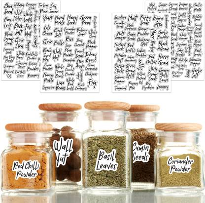 CLICKEDIN 3.81 inch Beautiful Jar Stickers Set Of 156 Different Spice Name Printed High Quality Self Adhesive Sticker