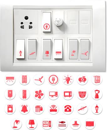 DGSL 1.5 inch Aesthetic Transparent Red Design Switch Icon Stickers For Switch Board Self Adhesive Sticker