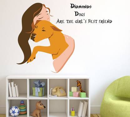 WALLDECORS 60.96 cm DOGS ARE GIRLS BESTFRIEND QUOTE WITH IMAGE Self Adhesive Sticker