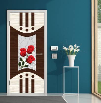 We Kreate 213 cm 3D Fancy Look Flower Door Self Adhesive Sticker