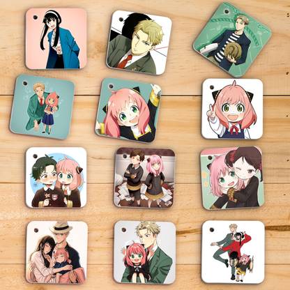 Spy X Family Anime Flash 1mm Thick Cards with Snap Key Ring (Set of 12 Cards 24 Photos Front Back) Glossy Laminated Paper Print