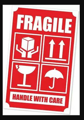 TANISHKA CREATIONS 12 cm fragle sticker red&white for protection against damage Self Adhesive Sticker