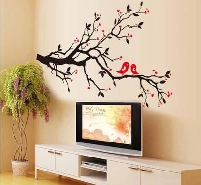 Flipkart SmartBuy 70 cm Red Love Tree Leaf Heart Birds Plum Wall Sticker ( 50 CM x 70 CM ) Self Adhesive Sticker