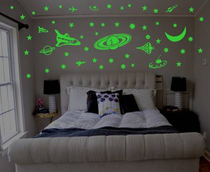 DreamKraft 25 cm Glow in the Dark Galaxy of Stars with Moon Radium Night Wall Stickers Self Adhesive Sticker