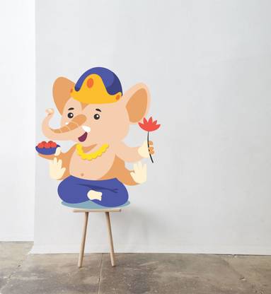 VCREATE DECOR 58 cm Ganeshji Wall Sticker & Decal Size -( 58 cm x 53 cm ) Self Adhesive Sticker