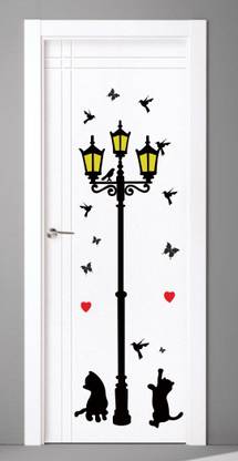 Dilight Art 121 cm Size, Decorative Home cat and lamp Pole Design Wall Self Adhesive Sticker