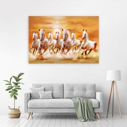 Zrintly 91 cm Vastu Seven Runing Hourses (Posters-36Inch X 24Inch) Self Adhesive Sticker