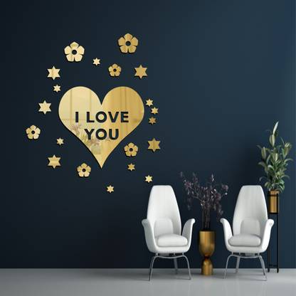 Ashamohar 58 cm Gold Home Décor I Love You Stars Wall Stickers Home for Hall, Living Room Self Adhesive Sticker