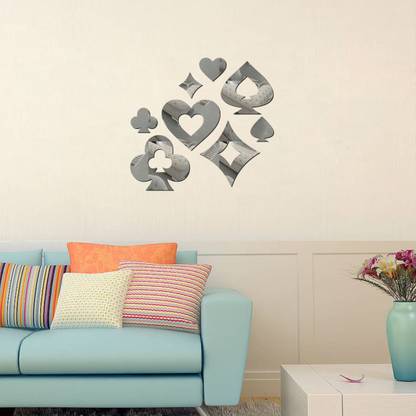 DECOR KAFE 49 cm Abstract Design Acrylic 3D Mirror Wall Sticker (Silver) Self Adhesive Sticker